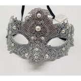Venetian lace mask with pearls M3205Silver