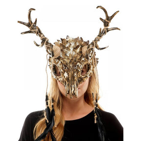 Deer skull Mask headpiece with feathers M39763G