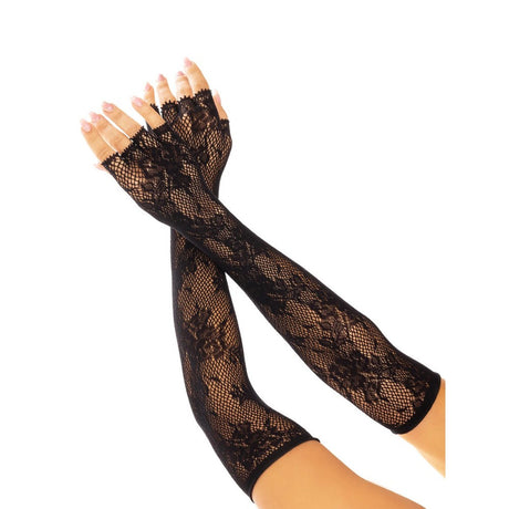 Lace Fingerless Gloves Opera Length, black
