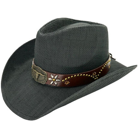 Paper Straw Western Cowboy Hat- Black