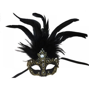 Venetian mask lace with rhinestones and feathers M8339BG