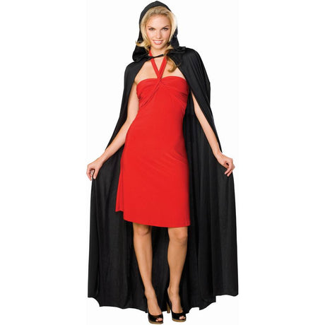 Long Hooded Fabric Cape - black