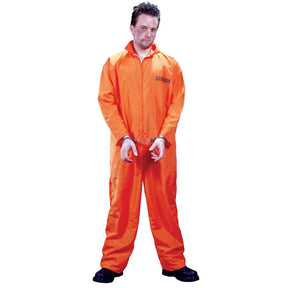 Male Prisoner Convict Costume - One Size- Orange