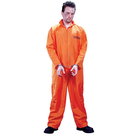 Male Prisoner Convict Costume - One Size- Orange