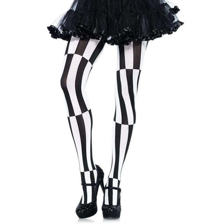 Optical illusion opaque striped tights - black/white - one size