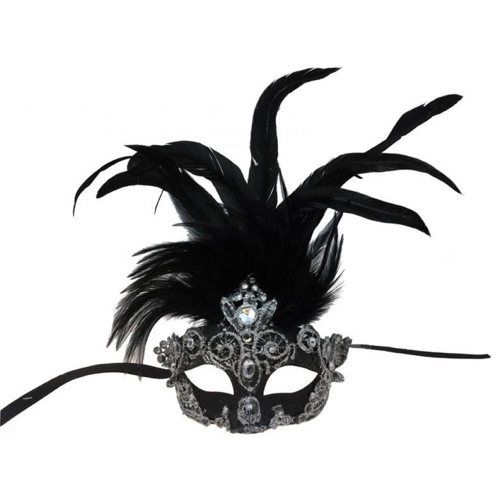 Venetian mask lace with rhinestones and feathers