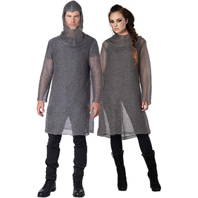 Metallic Knit Chainmail Tunic and Cowl Adult Costume