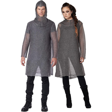 Metallic Knit Chainmail Tunic and Cowl Adult Costume