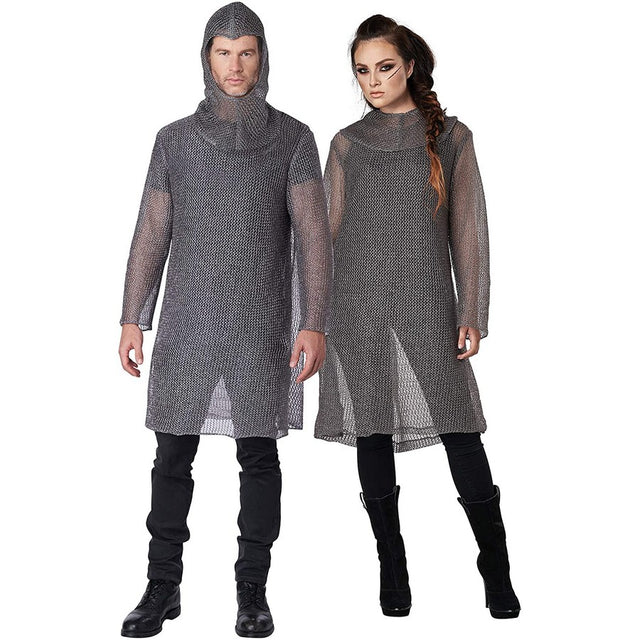 Metallic Knit Chainmail Tunic and Cowl Adult Costume
