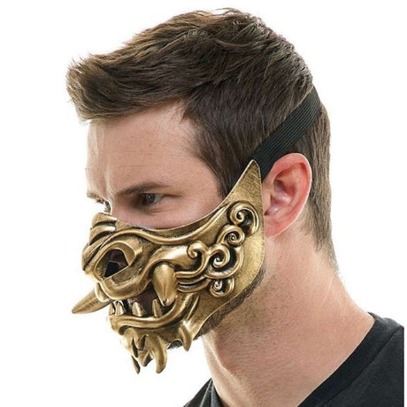 Japanese Oni Demon half Mask - Gold