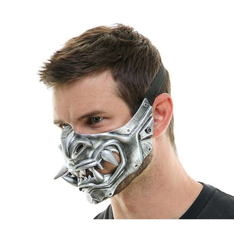 Japanese Oni Demon half Mask - Silver