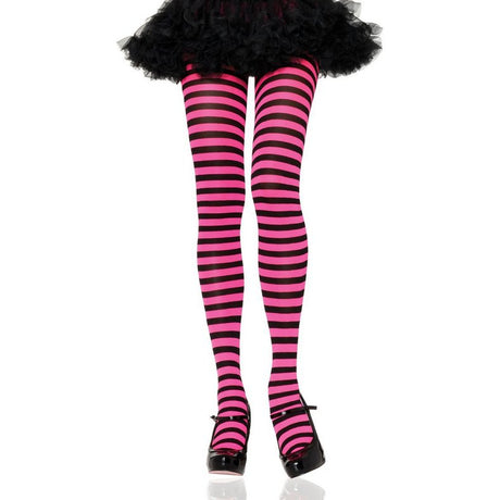 Nylon Stripe Tights 7100 7100_Blk-Neon-pink