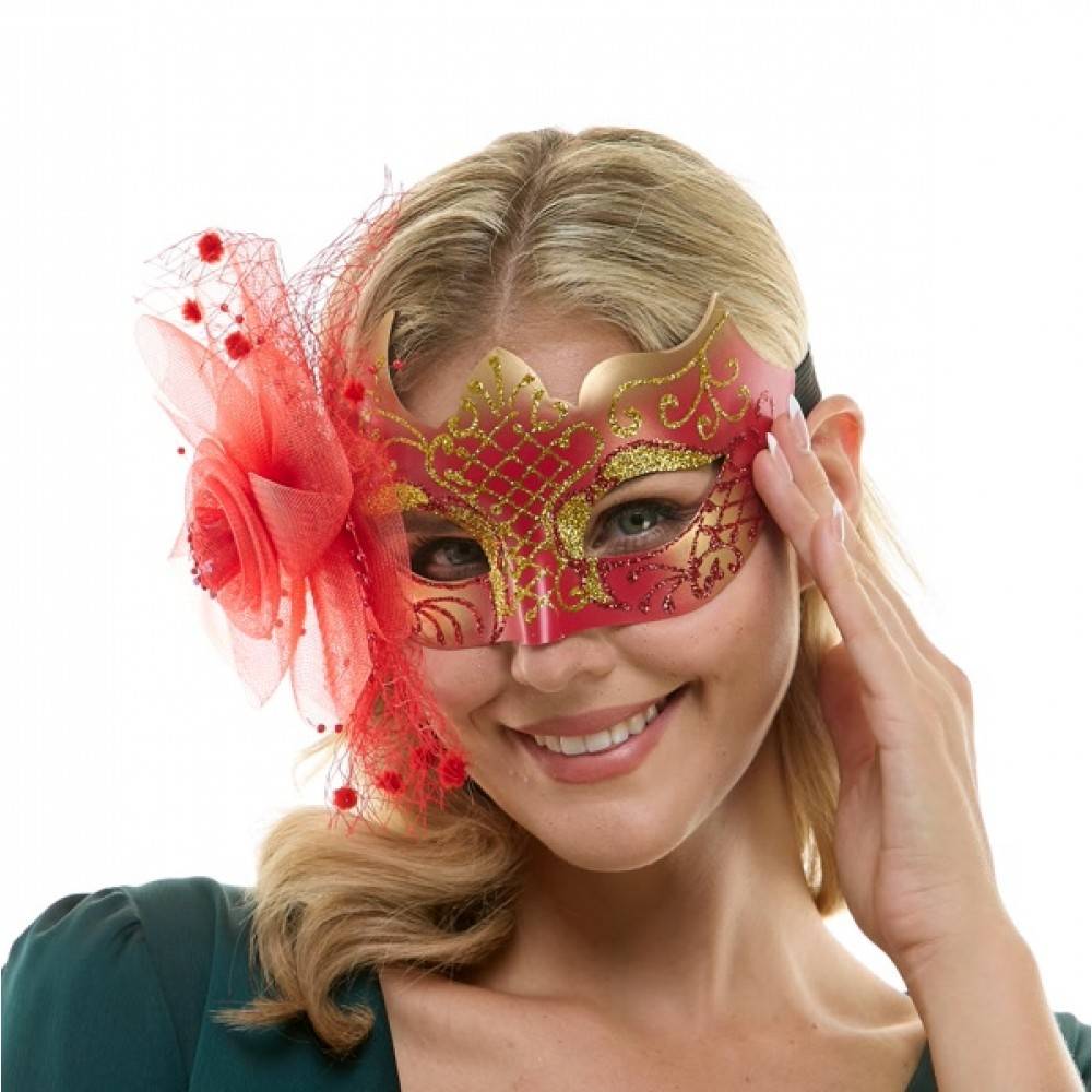 Masquerade Fascinator Mask with Tulle Flower & Glitter