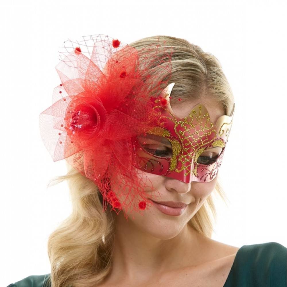 Masquerade Fascinator Mask with Tulle Flower & Glitter