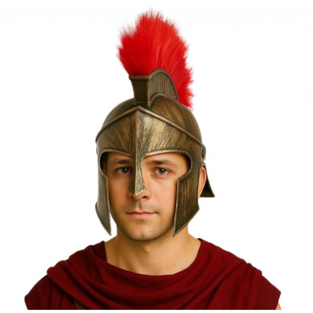 Casque de soldat ou de guerrier romain avec plume rouge