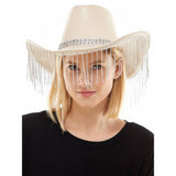 Leather cowboy Hat with diamante Tassels