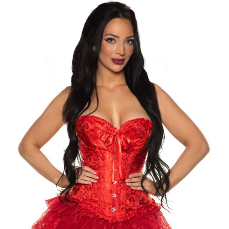 Corset en brocart de dentelle satinée avec agrafes sur le devant
