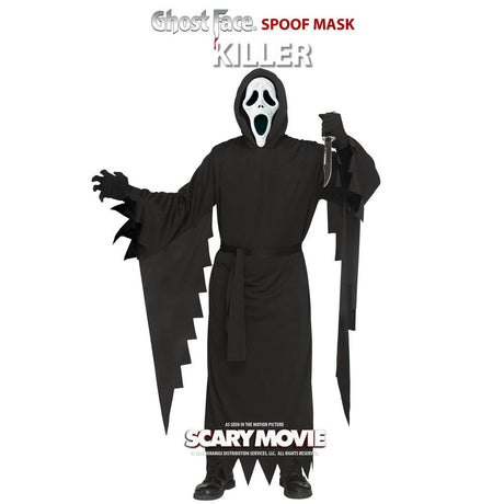 Scary Movie Killer Costume - Adult Ghost face disguise with knife and logo
