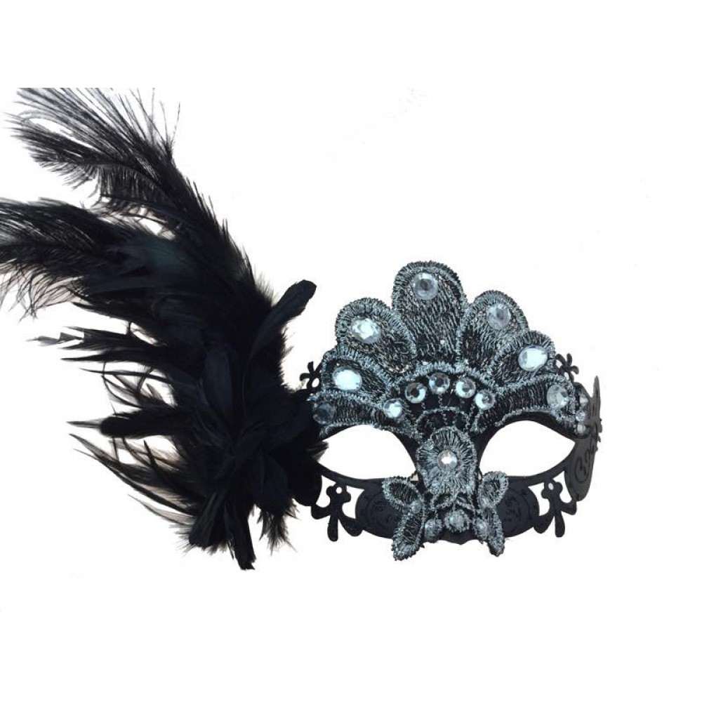 Venetian lace mask with feathers M8337BS-1000x1000w