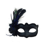 Venetian black mask with feathers and glitters M8334Blue-800x600