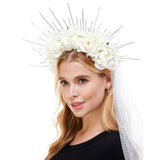 Headband silk Flowers with veil HB336W-2