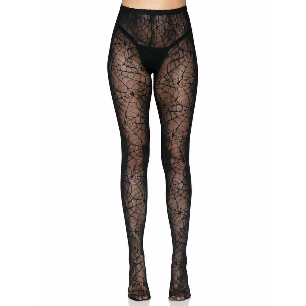 Collants motif araignée en dentelle - Noir