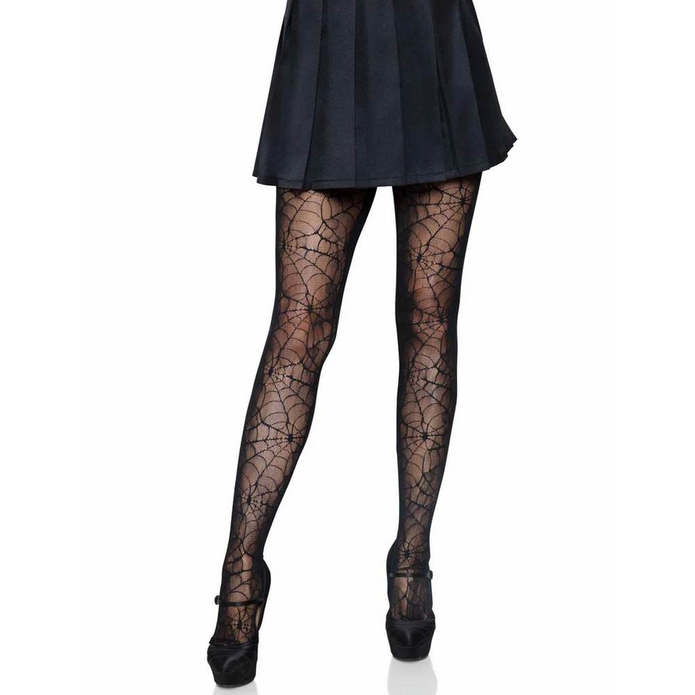 Collants motif araignée en dentelle - Noir