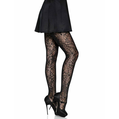 Collants motif araignée en dentelle - Noir