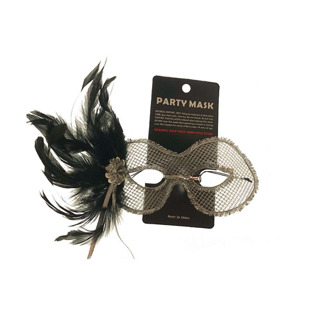 Lace eye mask with feathers J-6935Bk