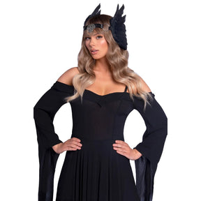 Feather Headband with metal medaillon accent LAA2914_Black_Front