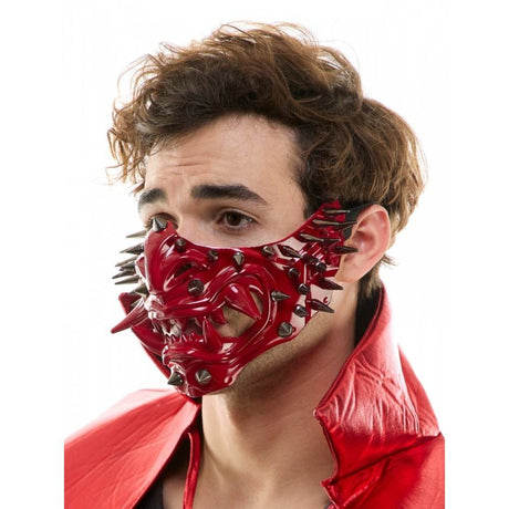 Red demon Oni half Mask with Spikes