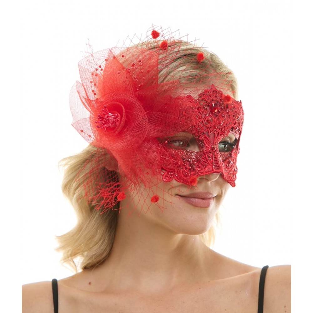 Masque vénitien avec dentelles, ornement floral et strass