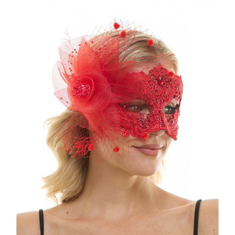 Masque vénitien avec dentelles, ornement floral et strass