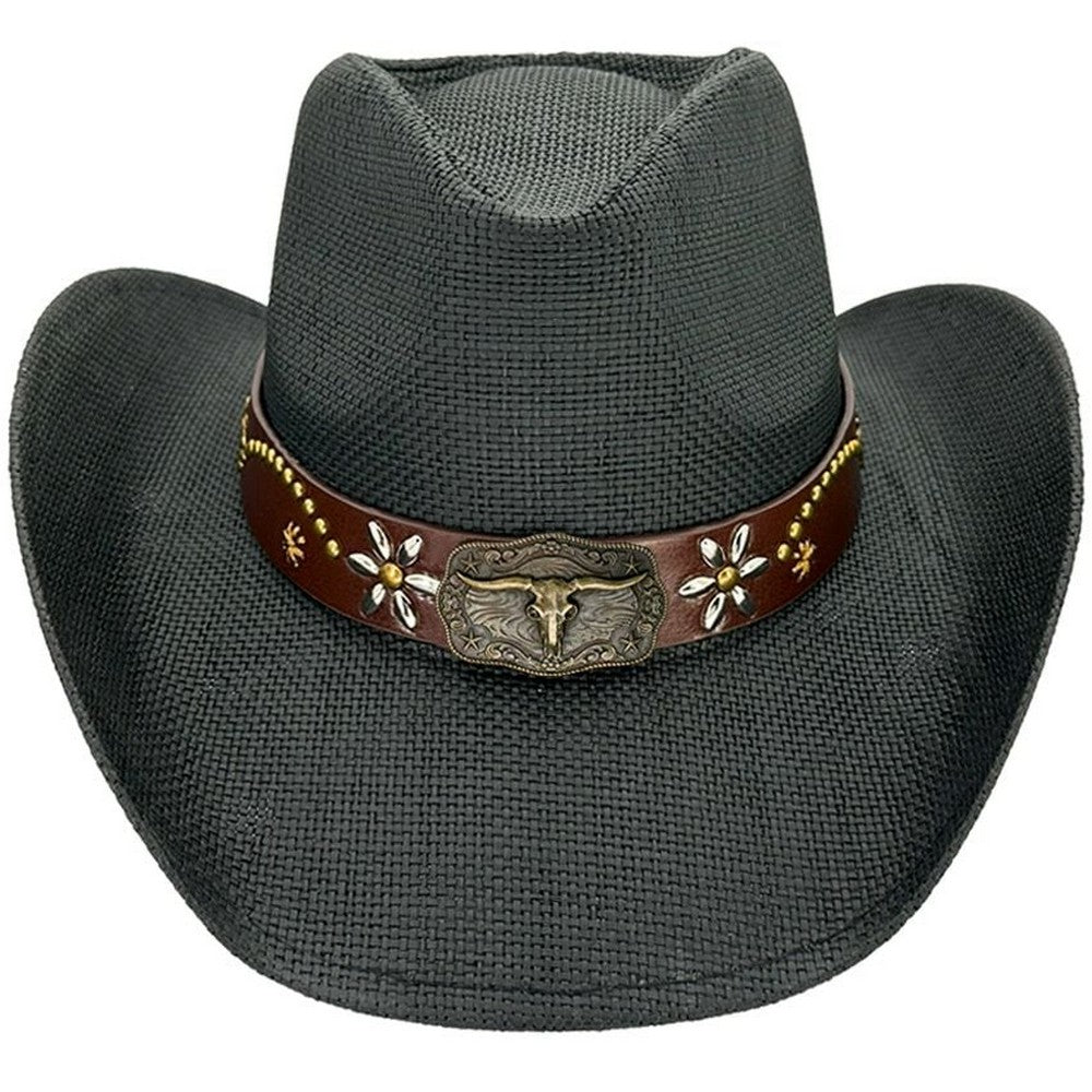 Paper Straw Western Cowboy Hat- Black