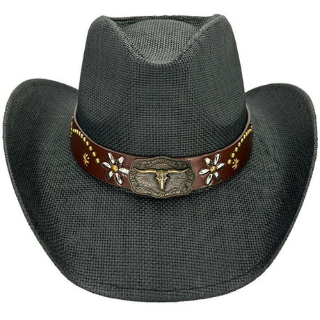 Paper Straw Western Cowboy Hat- Black