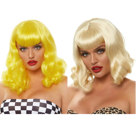 16" Retro bang curly bob wig