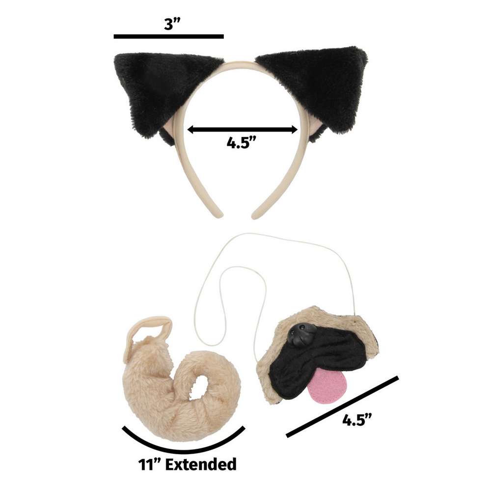Pug Ears Headband, Nose & Tail Kit