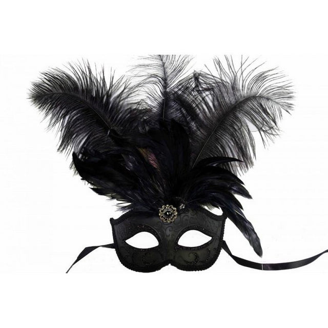 Venetian mask with black feathers