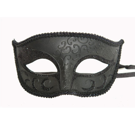 Venetian styled mask with glitter and ribbing - Black