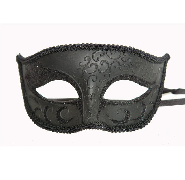 Venetian styled mask with glitter and ribbing - Black