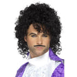 80s Purple Musician Kit - Black Wig & Mustache