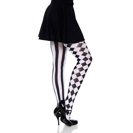 Aura Harlequin Tights - Black/White- One Size