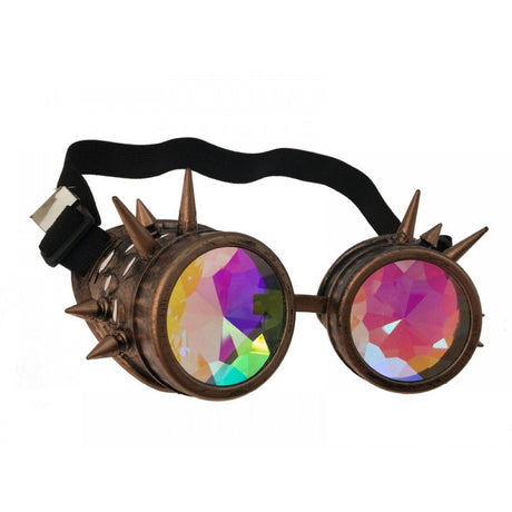 Steampunk Studded Goggles with Kaleidescope Lenses - Copper