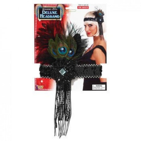 Black FLAPPER Headband with Feathers