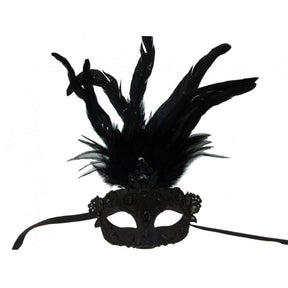 Venetian mask Black lace with feathers