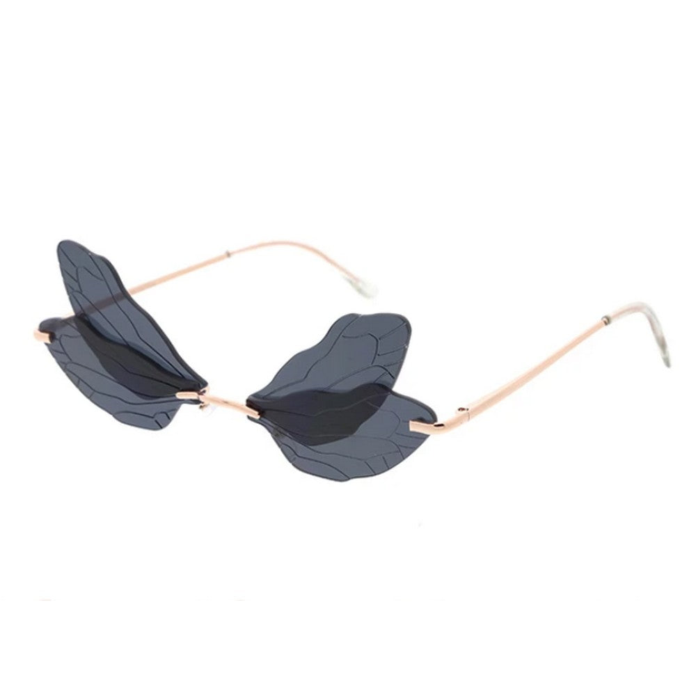 Small Double Dragonfly Wings Sunglasses Metal Women's - Assorted