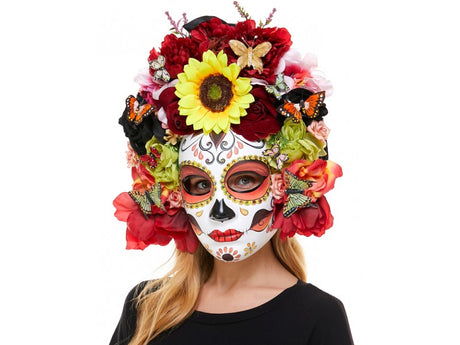 Mask with silk flowers and butterflies - Day of the Dead