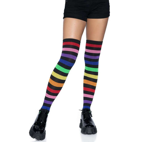 Acrylic Rainbow Stripe Thigh High Socks - O.S.