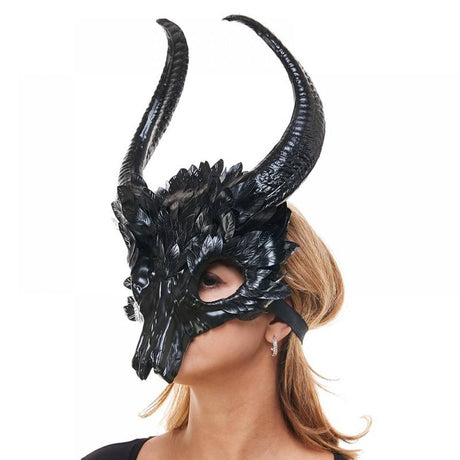 Animal Skull Mask with horns -Black