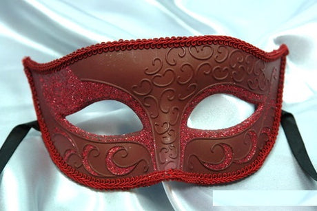 Venetian styled mask 07 with glitter- Burgundy Red